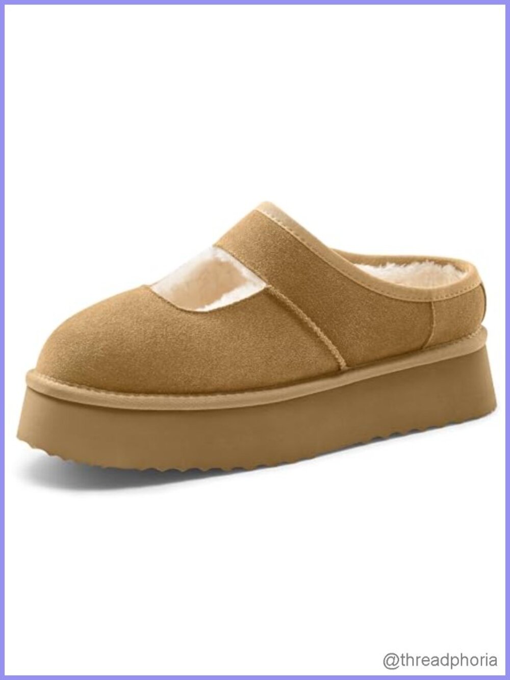 Faux Fur Lined Platform Mary Jane Slippers for Women Cozy Slip-On House Shoes